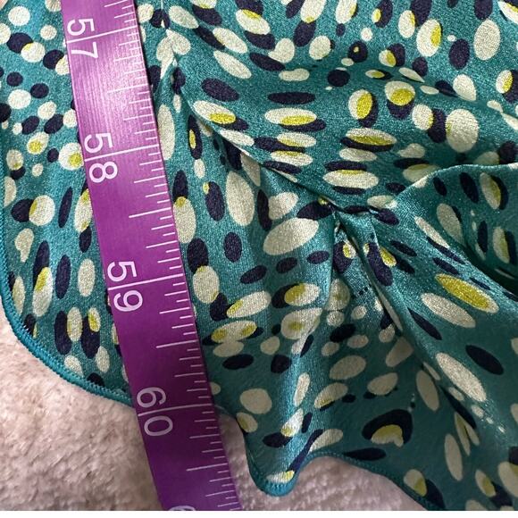 Green Multi Colored Geometric Silky Ruffle Trimmed Lightweight Scarf - Picture 5 of 5